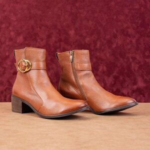 Paul Green Women Vanessa Brown Leather Dress Ankle Boots sz 10US UK7.5